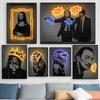 Semn neon modern Mona Lisa Poster Robot Lucrări de artă Pictură pe pânză Imprimare curse Imagine de perete abstractă Decorare dormitor pentru cameră de jocuri