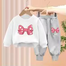 2pc Autumn New Baby Kids Outfit Sweet Bow Print Top with Elastic Waist Pants Girls Boys Two-Piece Set