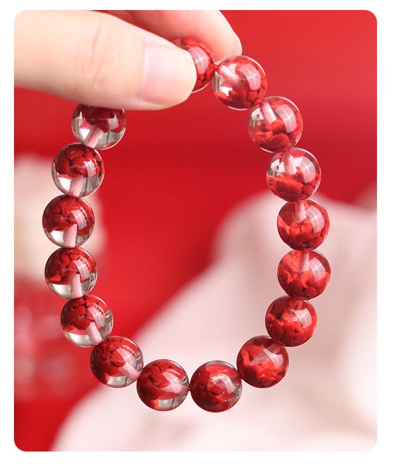 Lingxi Cinnabar & Mineral Crystal Bead Bracelet - Red Treasure Pot Design