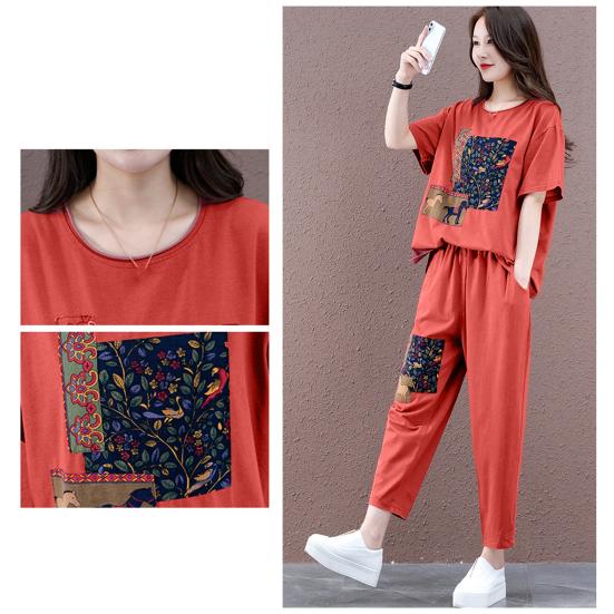 2 pezzi/set O-Collo manica corta abito casual tasche elastiche in vita stampa da donna top pantaloni corti Activewear streetwear