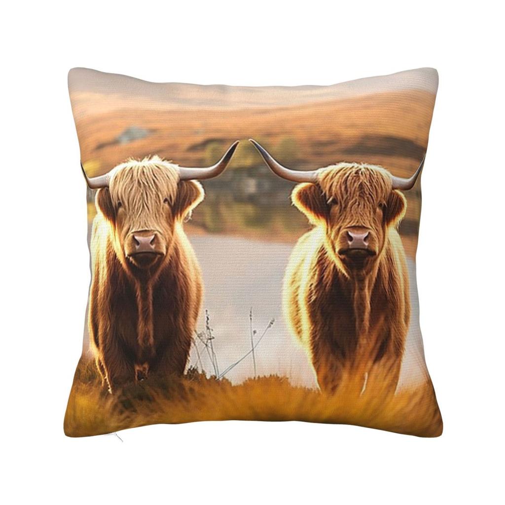 Adorable Highland Cow Square Pillowcase Cushion Cover Pillow Case Throw Pillow Cover for Home Bedroom Car
