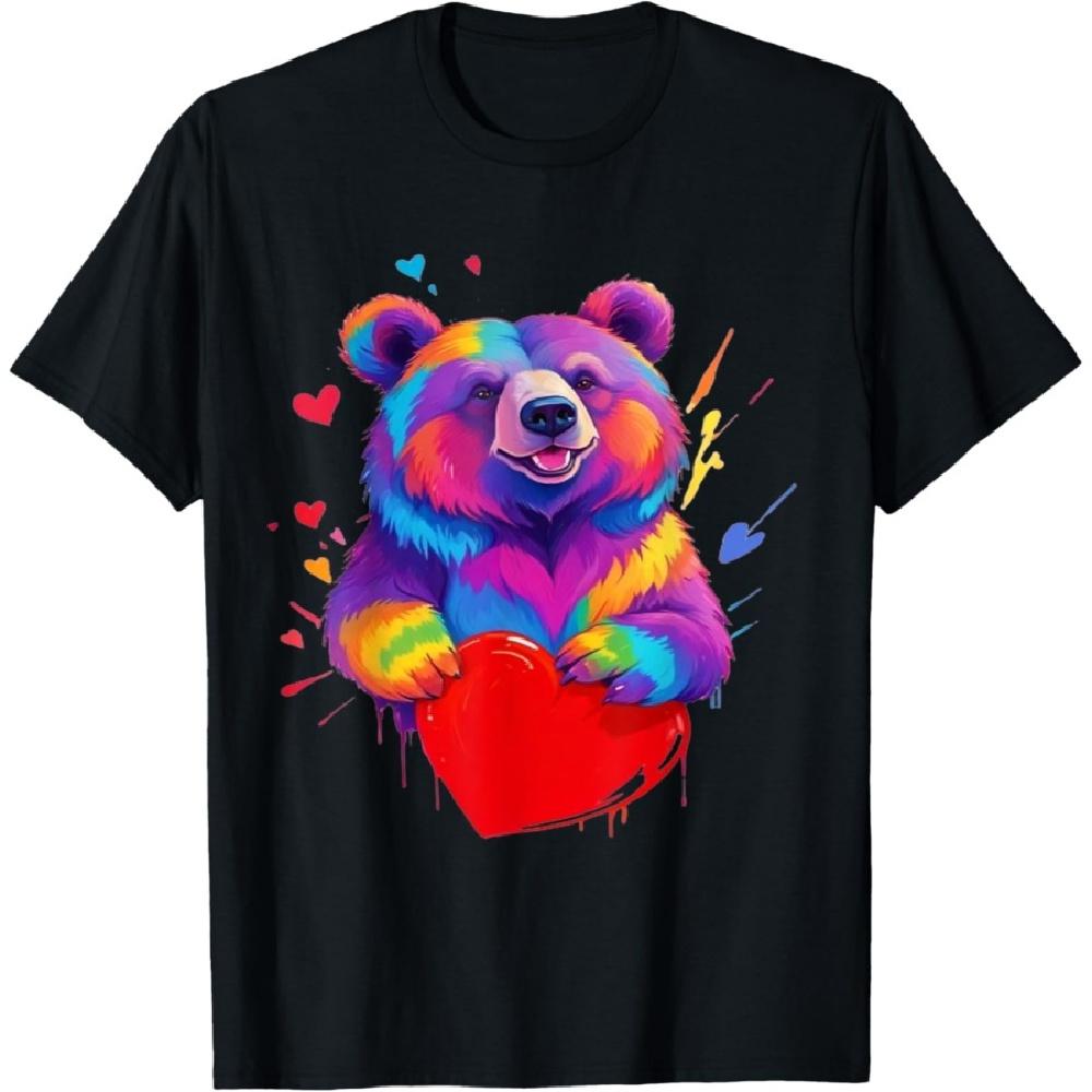 

Bear Shirt - Colorful Grizzly Bear Heart Graphic T-Shirt S