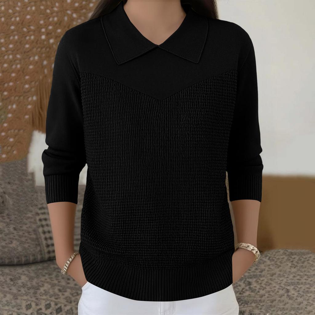 Damen Lässiger und Modischer Langärmliger Gestrickter Einfarbiger Oberteil-Pullover