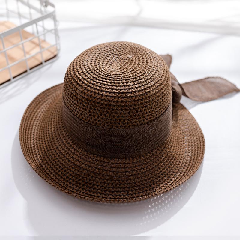 Straw Hat Women'S Summer Sunscreen Visor, Big Brim Sun Hat, Upturned Bow, Cool Hat, Beach Travel Stall