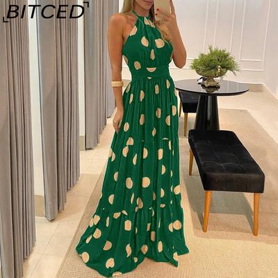 Dámské letní šaty s halterovým výstřihem a digitálním potiskem v boho stylu