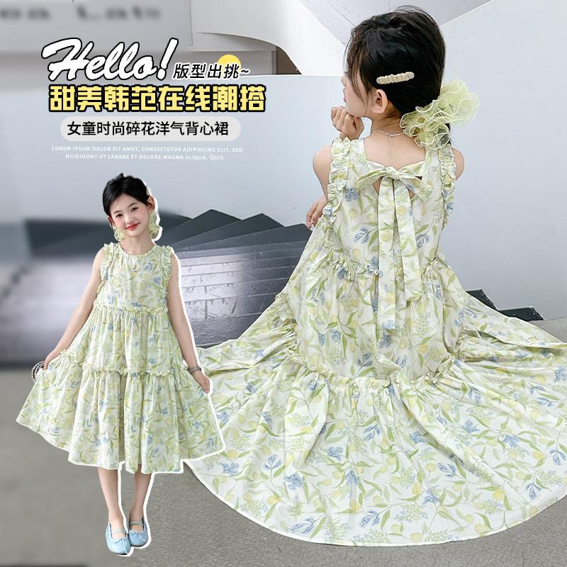 Girls' summer dress 2026 new children's dress, sweet and beautiful, sleeveless floral princess dress for adults in summer
