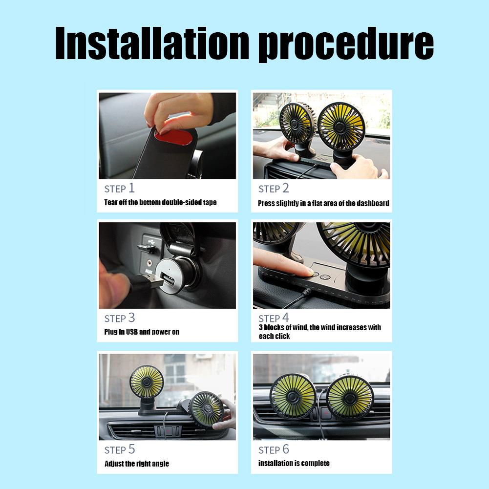 12V 24V Electric Car Cooling Fan 360 Degree Rotation Car Air Fan 5V USB Dual Head Dashboard Air Circulator Fan for Car Truck SUV