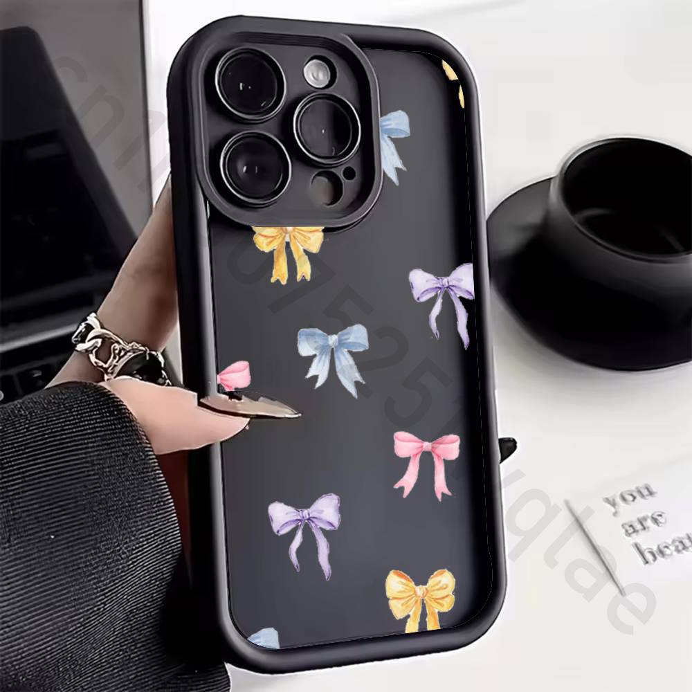 Colorful Bow Print Phone Case For iPhone 11 13 17 15 12 14 Pro Max air Plus SE Soft Matte Cover