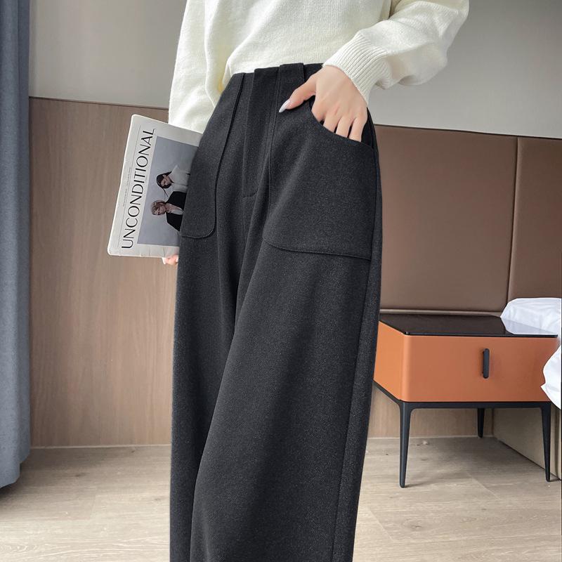 2026 Autumn/Winter Women's High-Waist Woolen Wide-Leg Floor-Length Pants