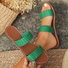 Foreign Trade Large Size Flat-bottomed Slippers Women's Summer New Simple Woven Outer Wear Beach Cool Slippers