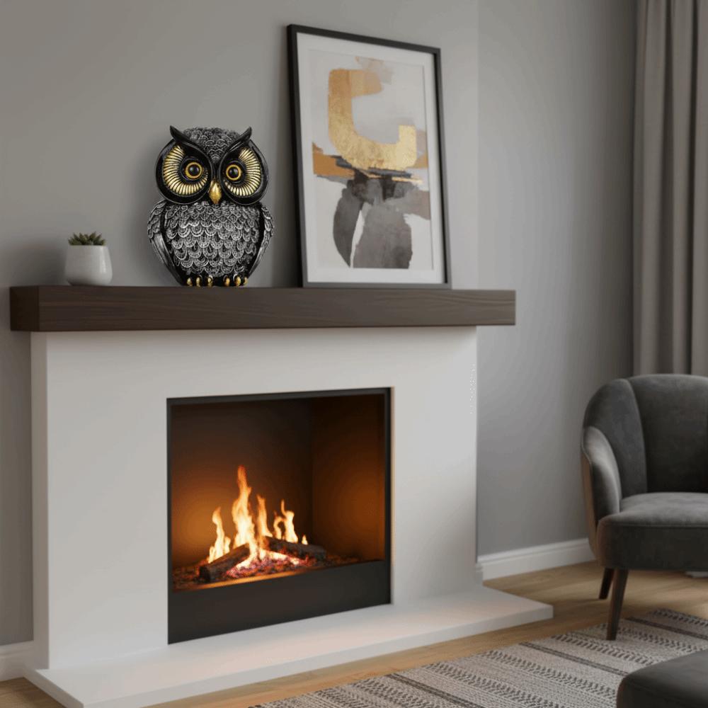 Vintage Uggleprydnad Handgjord Djurfigur Dekorativ Ugglestaty Skrivbord