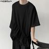INCERUN S-XXXXXL Men O Neck Short Sleeve Patchwork Ruffled Hem Loose T-shirts