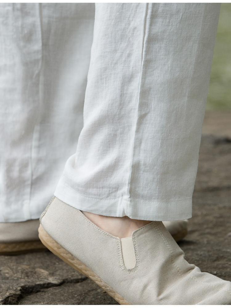 Linen Pants Men's Summer Breathable Cotton Hemp Wide Leg Casual Pants