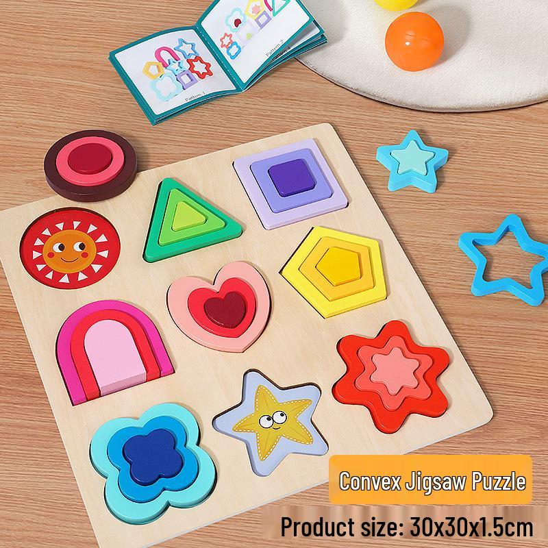 Montessori Wooden Geometric Shape Puzzle Blocks for Early Education