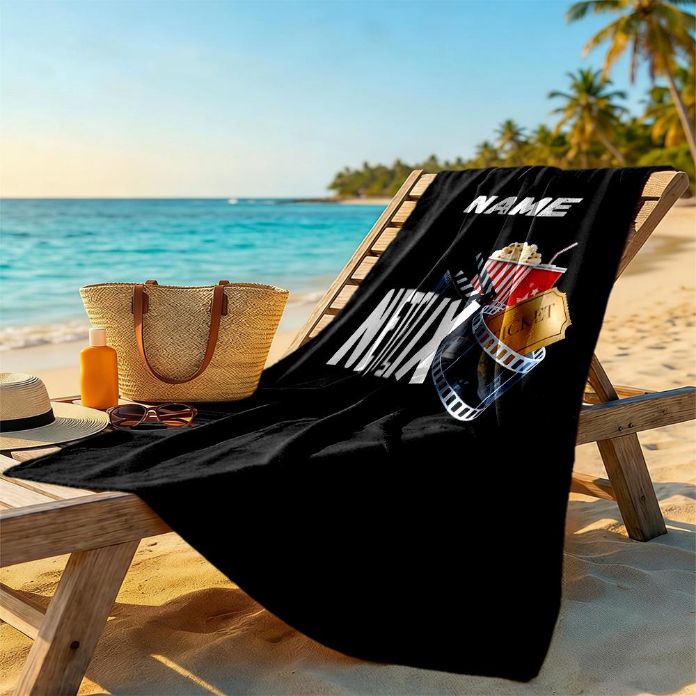 Movie Night Essentials Customizable Name Beach Towel Soft Durable Quick-Dry Suitable for Swimming Gym Camping Yoga Vacation