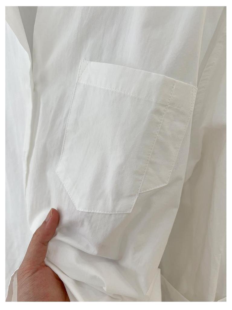 Caramel Mid-Length Women's Autumn Shirt Jacket - Casual, Long-Sleeved, Loose, Slimming Top