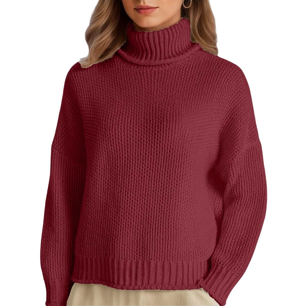 Damen Gestrickter Rollkragen Farbe Warmer Basisschicht Pullover