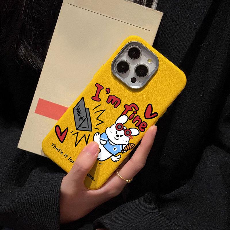 Personalized Rabbit Soft Shell Suitable for IPhone16pro Mobile Phone Case Apple 15 14 Protective Cover 13 Lychee Pattern Large Hole