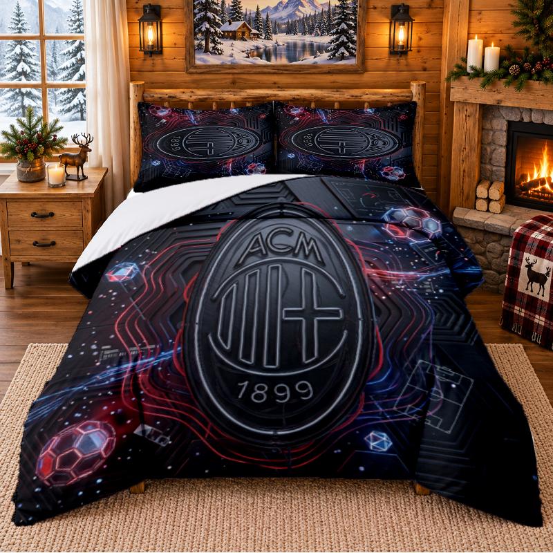 Printed 3Pcs Bedding Set AC Milan Pattern Bed Sheet Pillowcase For Bedroom Decor