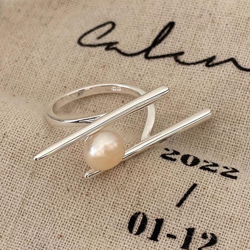 New Fashion 925 Silver Pearl Rings for Women Couples Creative Simple Geometric Handmade Birthday Party Jewelry Gifts