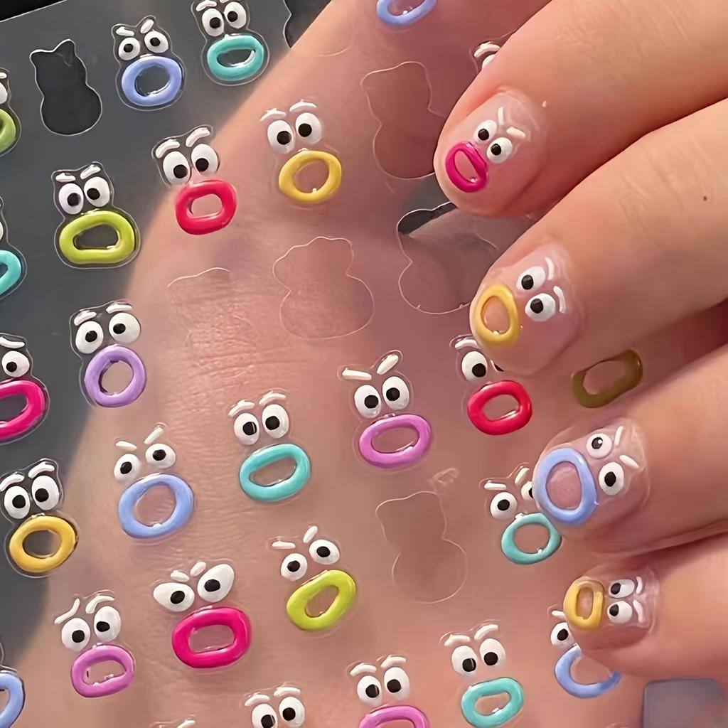 Cartoon Mouth Nail Stickers Cute Self-Adhesive Decals for Manicures, Glossy Finish, Fantasy-Themed,Nail Art Accessory