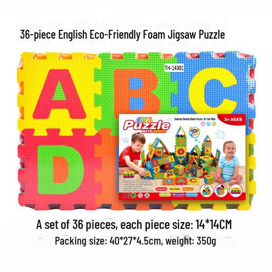 Velká pěnová podložka s puzzle v ruské, arabské a španělské abecedě - 36 kusů, každý 14 cm