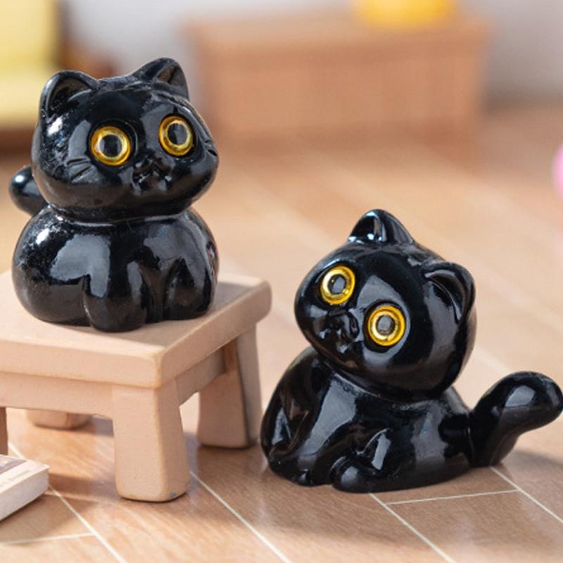 Set of 5 Cartoon Miniature Kitten Statue Black Cats Figurines Car Dashboard Ornaments For Desk Decors And Stress Relief