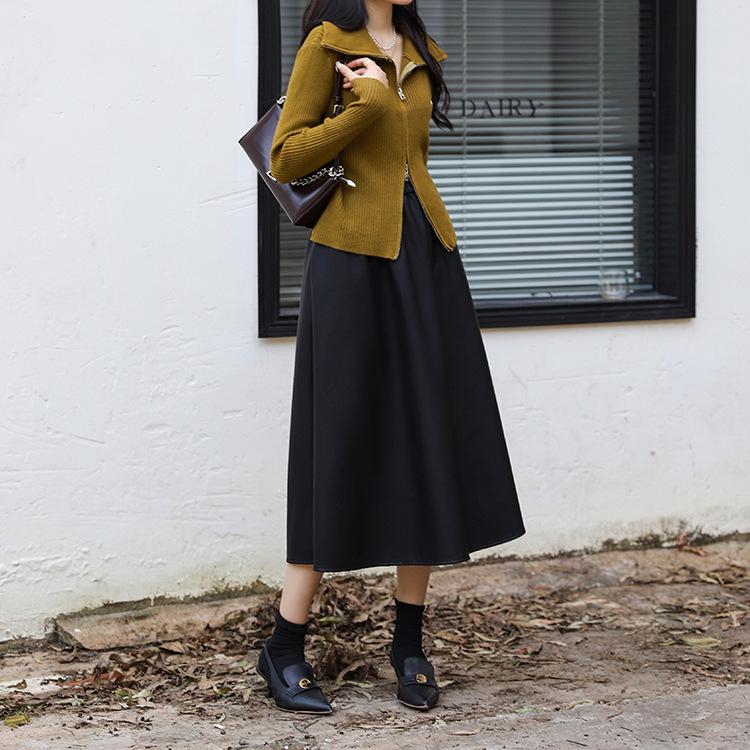 Damen Midirock in A-Linie mit hoher Taille aus PU-Leder – Schlankmachend, vielseitig, perfekt für Herbst und Winter