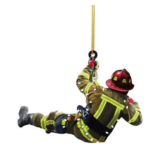 Weihnachtsdekoration mit Feuerwehrmann-Motiv, Acryl, Feuerwehrmann-Dekoration, Feuerwehr-Andenken, Hängeanhänger für Baum, Wand, Auto