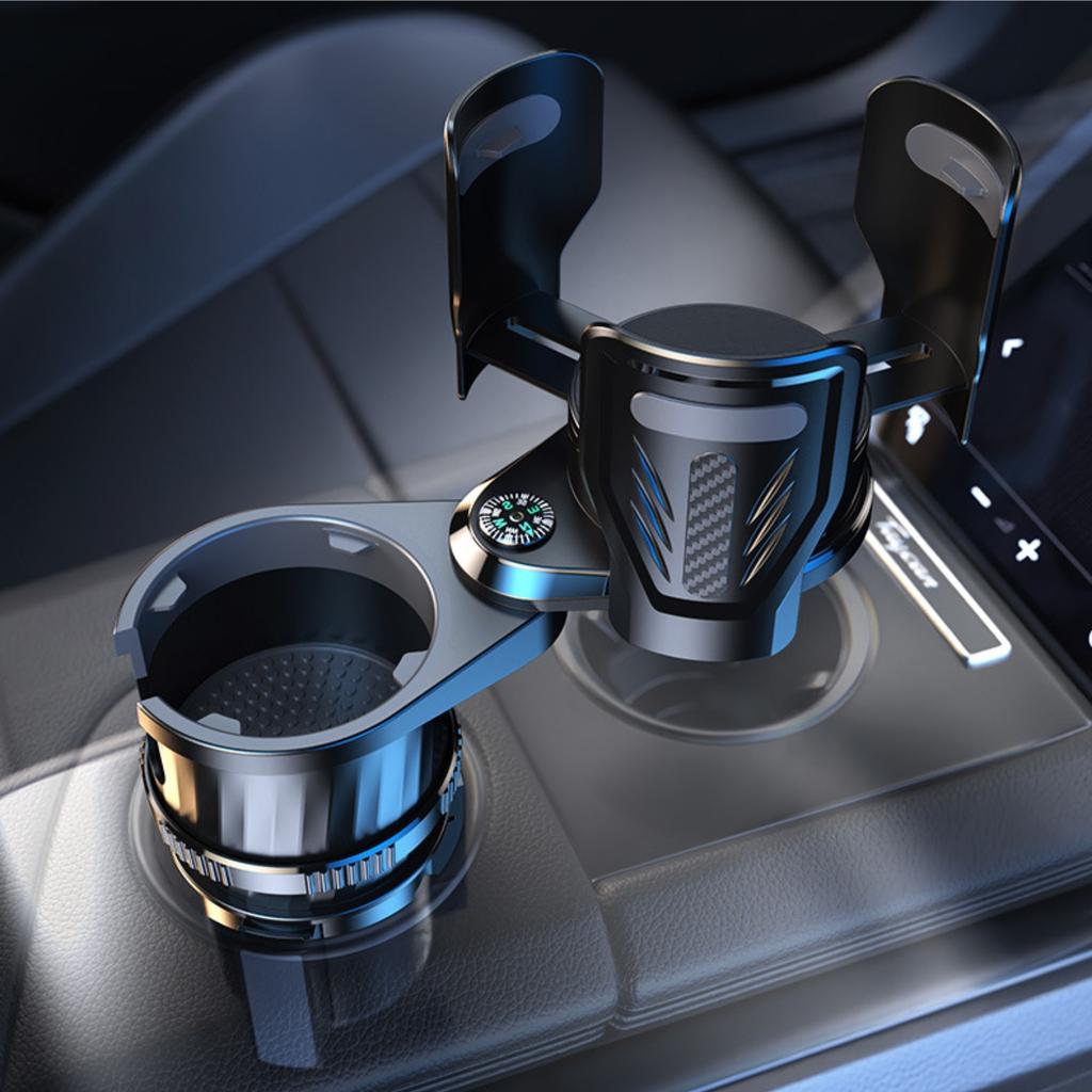 Car Cup Holder Expander Dock with Compass Compatible for One Existing Cup Holder-Upgrade To Two Holders,360°Adjustable Noise-Free Cup Holder Expansion