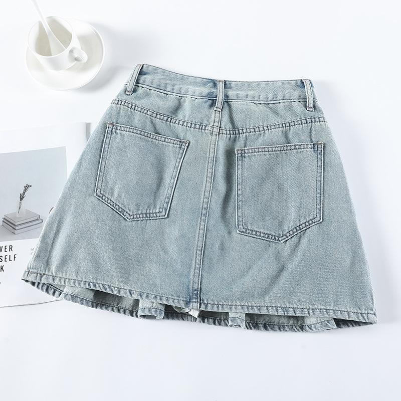 Retro Denim Skirt for Women In Summer New High-waisted Slim A-line Pleated Short Skirt