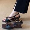 Fashion Fashion Open Toe Bow Wedge Sandals Women Xia Square Head One Strap Comfortable and Versatile Not Tired Feet Wear Sandals Outside