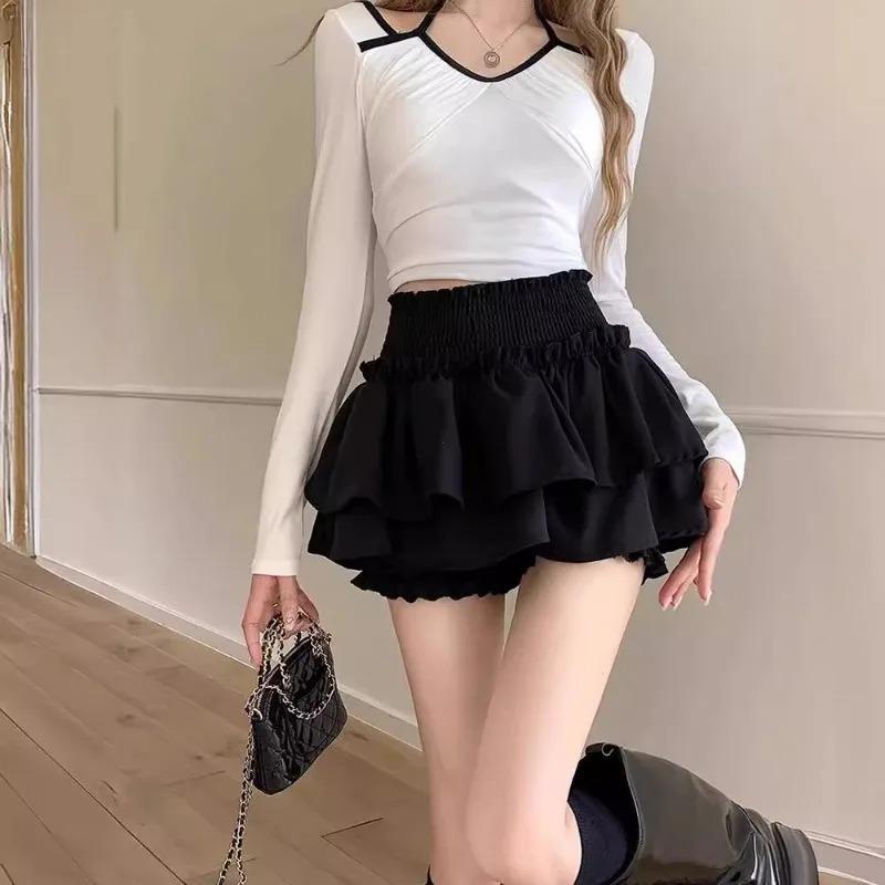 Mini Skirt Cute Sexy Balletcore Elastic High Waist Ball Gown Ruffle Patchwork Lolita Short Korean Sweet Y2K Women Clothing