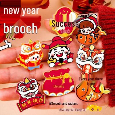 Cute Cartoon New Year Brooch Set