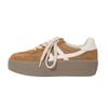 Cowhide color matching platform spring new round head lace-up casual board shoes retro ah Gan shoes