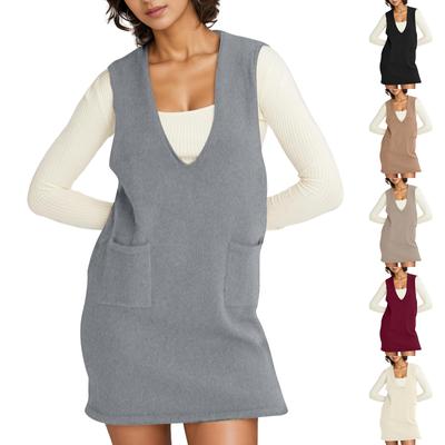 Damenmode Lockerer Weste Lässiger Pullover mit Tasche Einfarbig Rückenkleider
