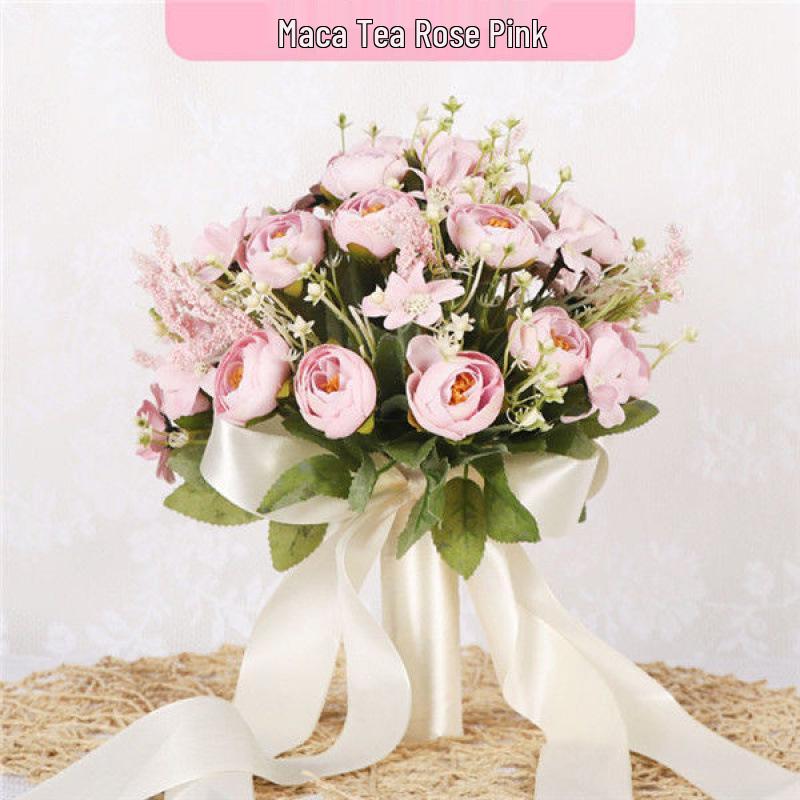 European Style Bridal Bouquet with Small Roses - Pink & White