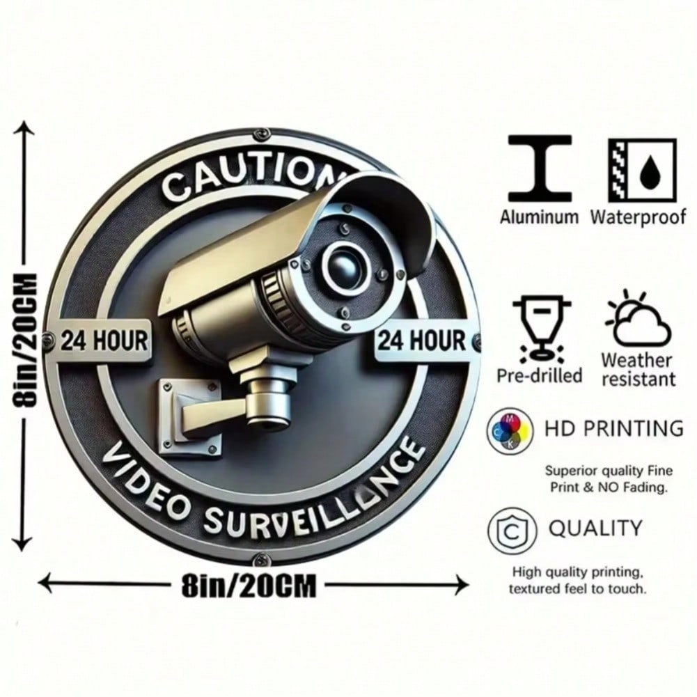 Security Camera Metal Sign 2D Flat Retro Style Home Decor Wall Art Vintage