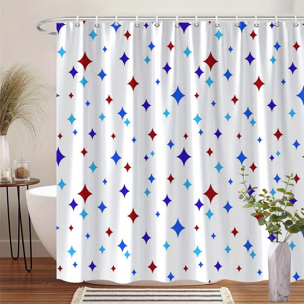 

1Pc Colorful Star Shower Curtain, Red Blue Light Blue On White, Playful Festive Design, 12 Hooks, Machine Washable Polyester W60H190(CM)-1 Pcs