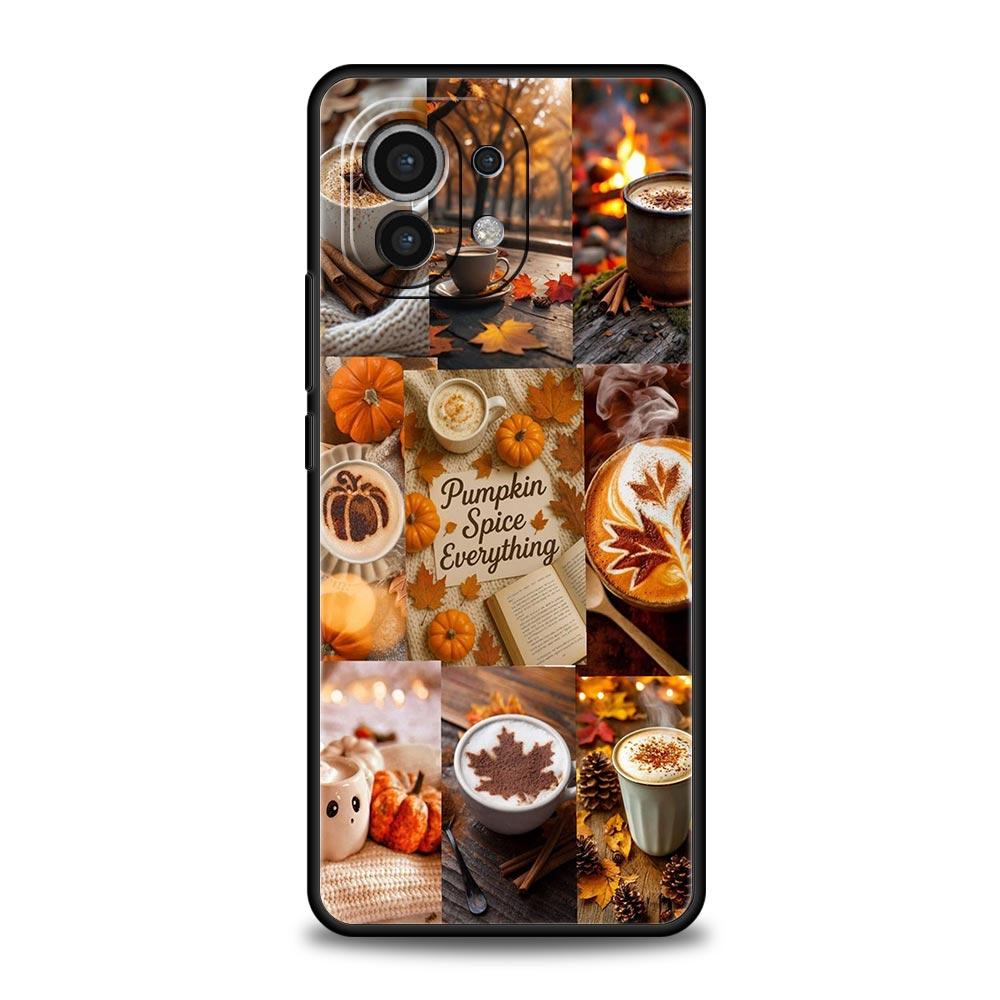 Pumpkin Autumn Leaves Coffee Phone Case Cover for Xiaomi Mi 17 Pro Max 15 14 13 12 11 Ultra 15T 14T 13T 12T Pro Lite Soft TPU
