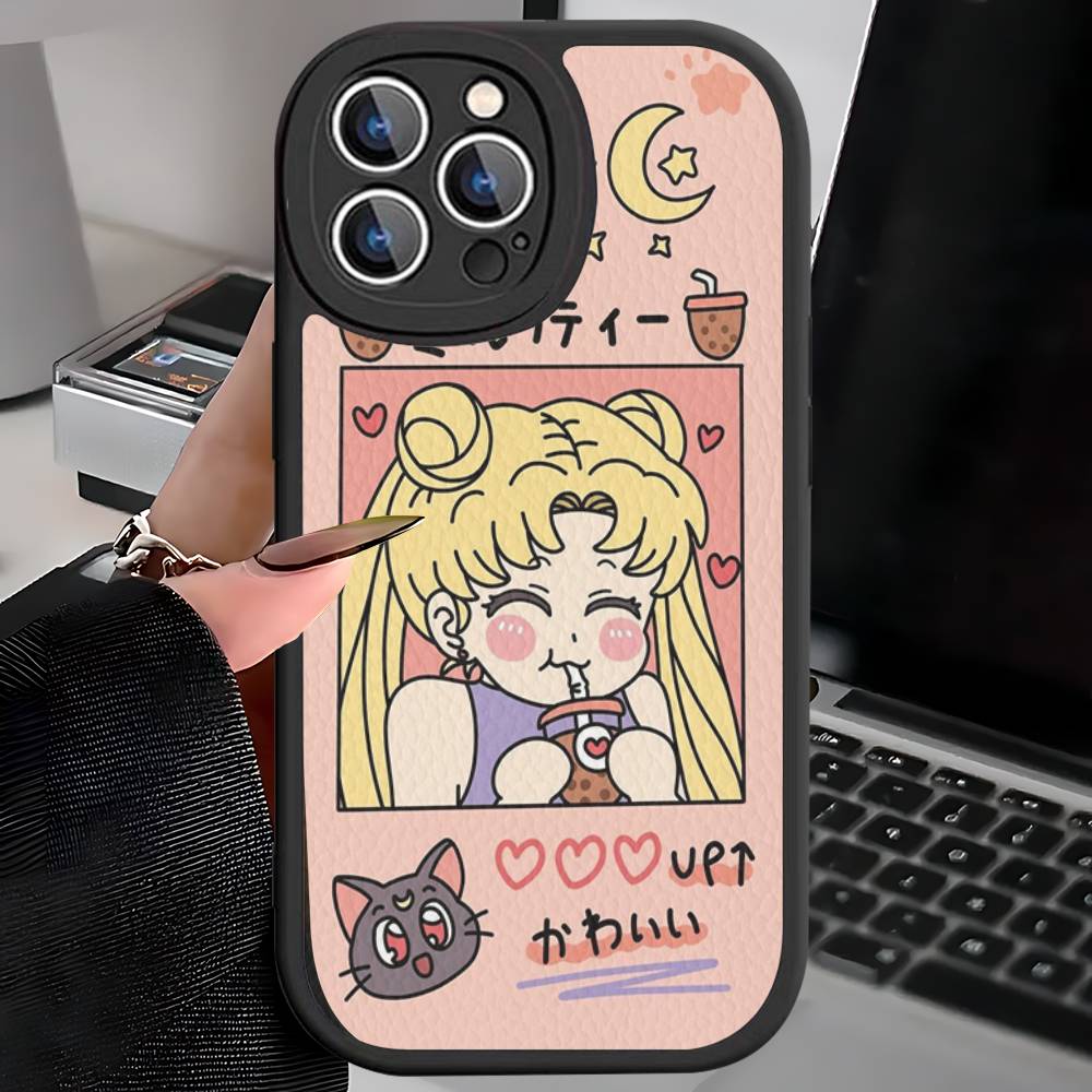 S-Sailors Anime Moon Phone Case For IPhone 16 15 14 13 12 11 Pro Max Plus 16E Soft Leather Cover