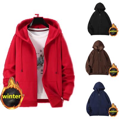 Large Size Men's Sweatshirt Spring And Winter New Trendy Fleece Thickened Hoodie Solid Color Jacket Solid Color Sports Hoodie