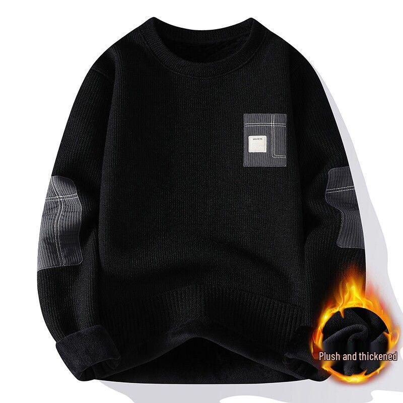 

Men s Slim Fit Fleece-Lined Two-in-One Shirt Sweater – Korean Style Autumn/Winter Warm Base Layer M (45-55 kg)