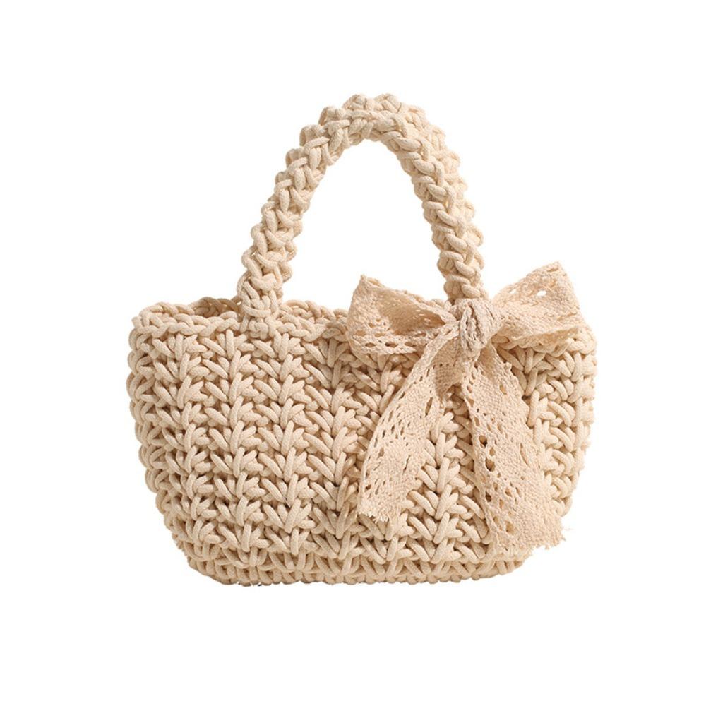 Lace Bowknot Beach Straw Bag Large Capacity Bucket Bag Trendy Braided Underarm Bag  Travel