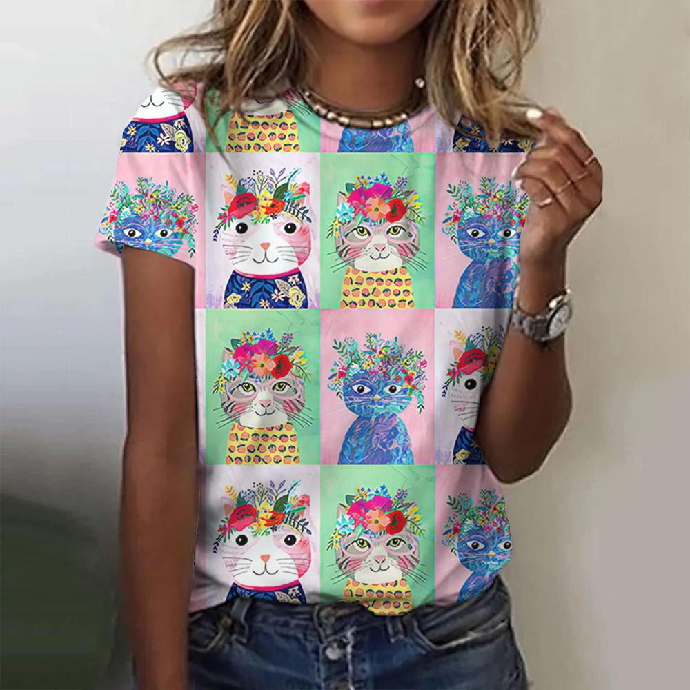 Dam T-shirt Tecknad Bild Tryck T-shirt Harajuku Kortärmad O-hals Casual Topp Oversized Sommar Dam Design Kläder