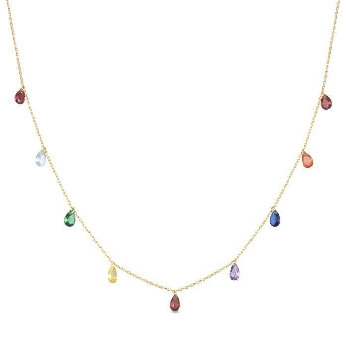 Collier - Lukza - Argent 925 - Zircon Multicolore - Or Jaune 18K - 42 Cm + 3 Cm D'extension