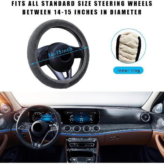 Augeny Fuzzy Car Steering Wheel Cover, Anti-Slip Soft Plush Steering Wheel Protector, 15 Inch Elastic Wheel Covers, Universal Vehicle Interior Winter