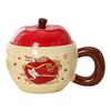 Kreslený jablečný hrnek s víčkem a lžičkou, kreativní osobnost, keramický hrnek na kávu pro pár, hrnek na vodu, suvenýr, Štědrý večer