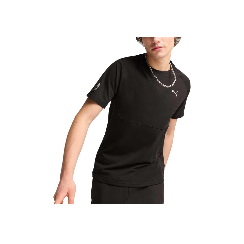 PUMA Comfortable Round Neck Fitted Moisture Wicking Quick Dry Breathable Short Sleeve Raglan T-Shirt Men Tops Black 631829-01