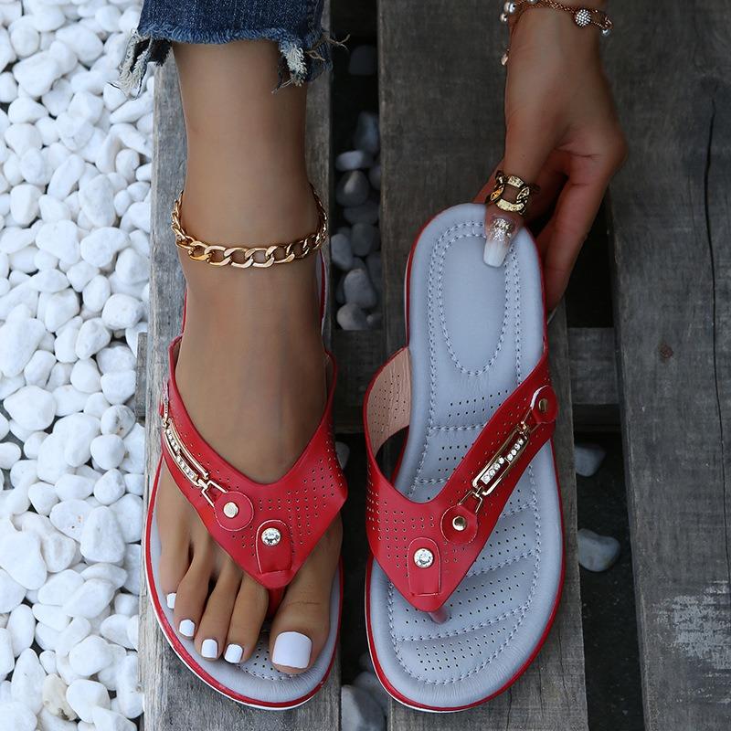Women's Wide Width Beach Sandals, Metal Buckle Wedge Heel Slides, European Style Summer Casual Sandals for Women